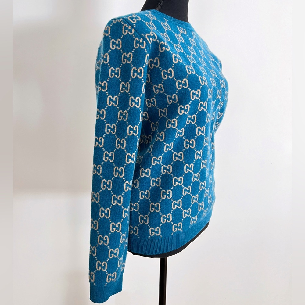 Gucci Monogram Teal blue Italian wool sweater
